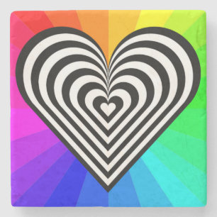 ZEBRA HEART RAINBOW PATTERN STONE COASTER