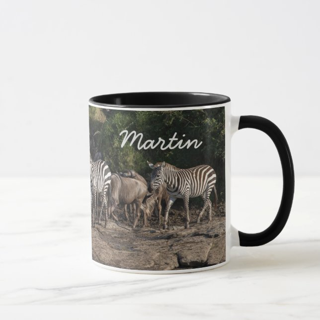 Zebra Herd Personalise Name Black Interior Gift  Mug (Right)