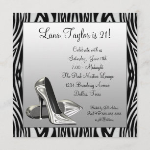 Zebra High Heels Womans  Birthday Party Invitation