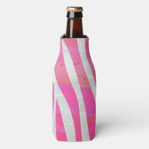 Zebra Hot Pink and White Print Bottle Cooler