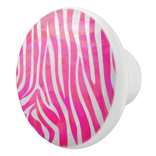 Zebra Hot Pink and White Print Ceramic Knob (Right)