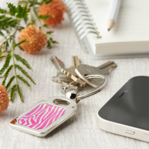 Zebra Hot Pink and White Print Key Ring