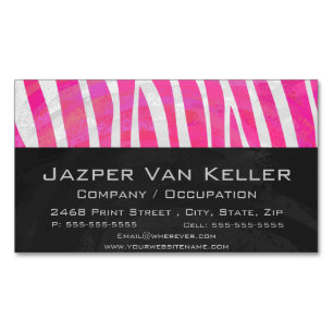 Zebra Hot Pink and White Print Magnetic Business Card