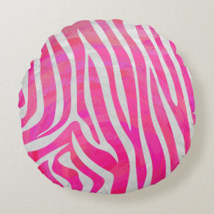 Zebra Hot Pink and White Print Round Cushion