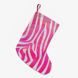 Zebra Hot Pink and White Print Small Christmas Stocking