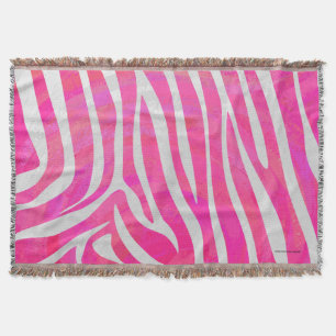 Zebra Hot Pink and White Print Throw Blanket