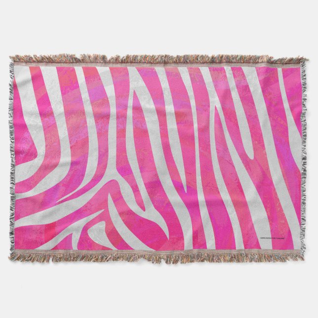 Zebra Hot Pink and White Print Throw Blanket (Front)