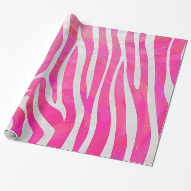 Zebra Hot Pink and White Print Wrapping Paper (Unrolled)