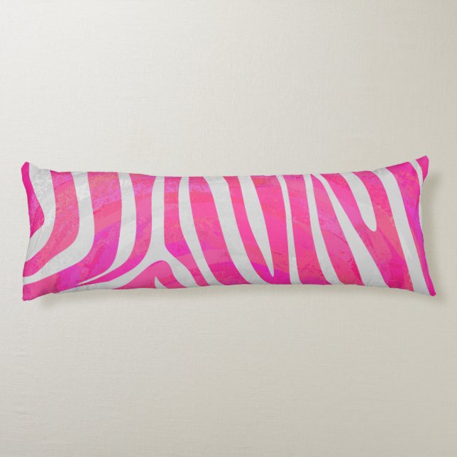 Zebra Hot Pink and White Silhouette Body Cushion (Back)