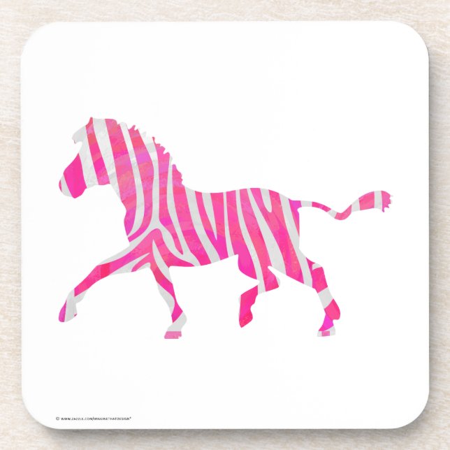 Zebra Hot Pink and White Silhouette Coaster (Front)