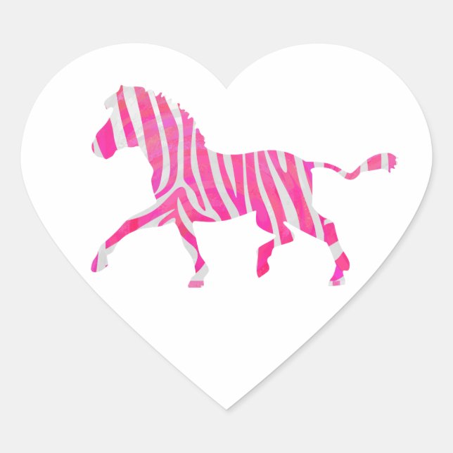Zebra Hot Pink and White Silhouette Heart Sticker (Front)
