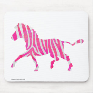 Zebra Hot Pink and White Silhouette Mouse Pad