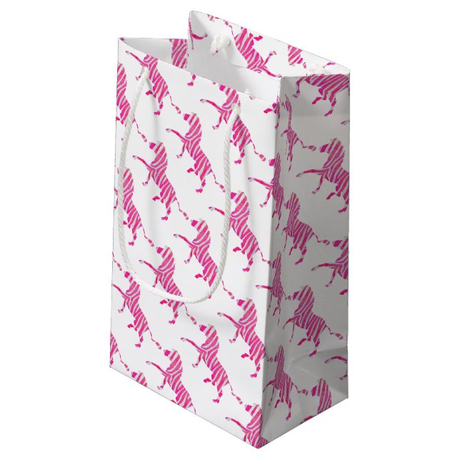 Zebra Hot Pink and White Silhouette Small Gift Bag (Back Angled)