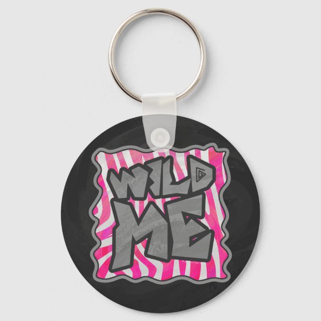 Zebra Hot Pink and White Wild Me Key Ring (Front)