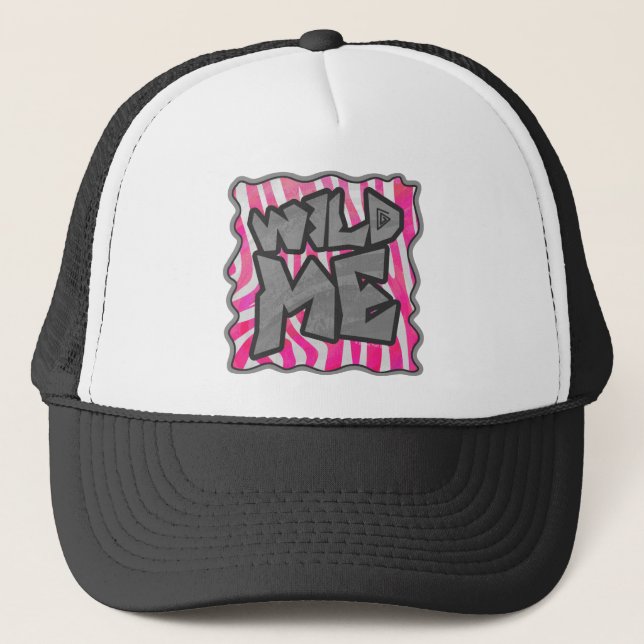 Zebra Hot Pink and White Wild Me Trucker Hat (Front)