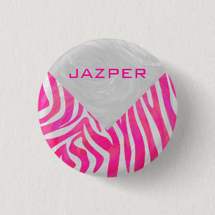 Zebra Hot Pink and White with Monogram 3 Cm Round Badge