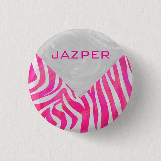 Zebra Hot Pink and White with Monogram 3 Cm Round Badge (Front)
