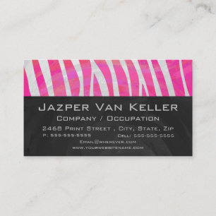 Zebra Hot Pink and White with Monogram Business Card