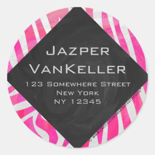 Zebra Hot Pink and White with Monogram Classic Round Sticker