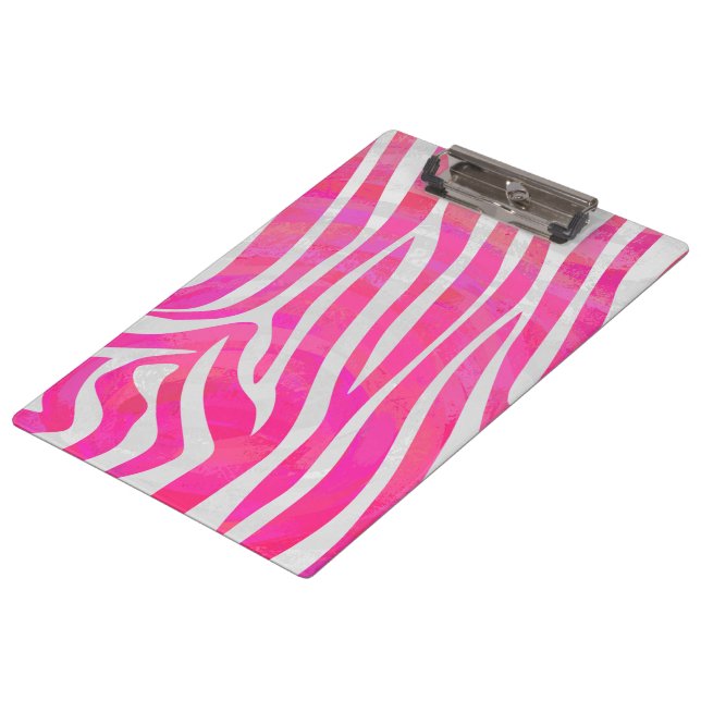 Zebra Hot Pink and White with Monogram Clipboard (Angled)
