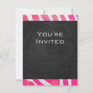 Zebra Hot Pink and White with Monogram Invitation
