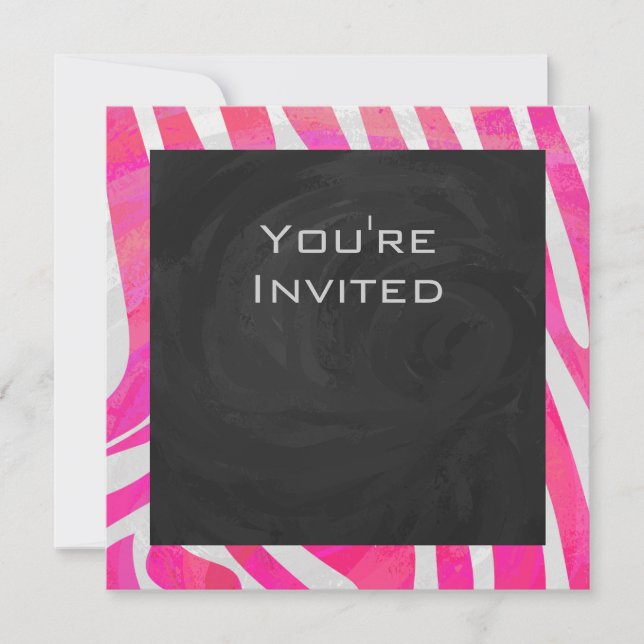 Zebra Hot Pink and White with Monogram Invitation (Front)