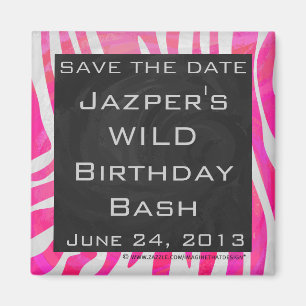 Zebra Hot Pink and White with Monogram Magnet