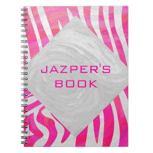 Zebra Hot Pink and White with Monogram Notebook
