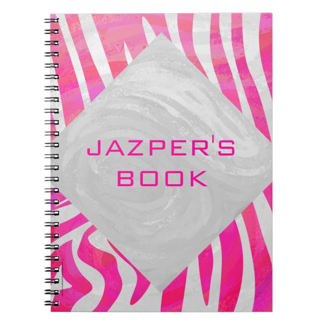 Zebra Hot Pink and White with Monogram Notebook (Front)