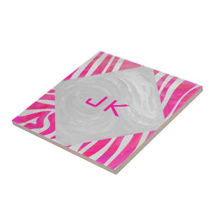 Zebra Hot Pink and White with Monogram Tile