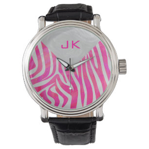Zebra Hot Pink and White with Monogram Watch