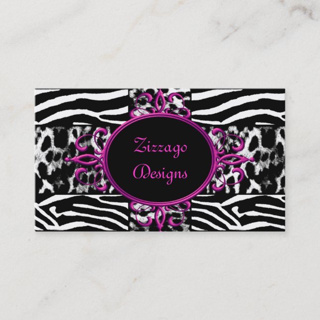 Zebra Hot Pink Black White Leopard Zebra Stripe Business Card (Front)