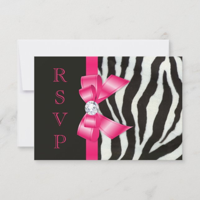Zebra Hot Pink Bow RSVP (Front)