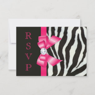 Zebra Hot Pink Bow RSVP