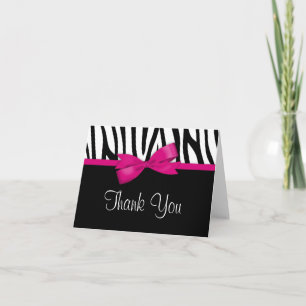 Zebra Hot Pink Bow Thank You Card