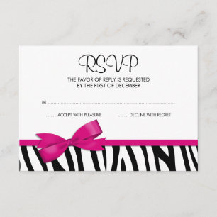 Zebra Hot Pink Printed Bow RSVP Card