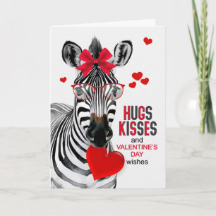 Zebra Hugs and Kisses Valentine's Day Holiday Card