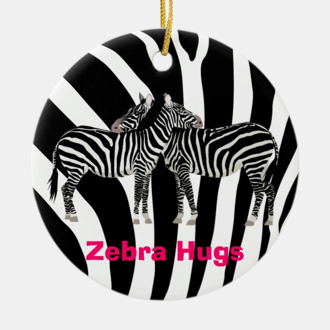 Zebra Hugs Ceramic Tree Decoration (Front)