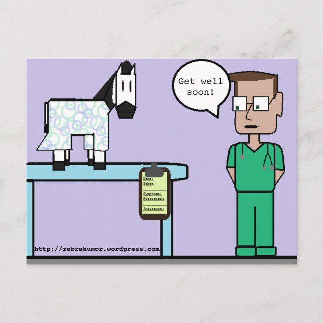 Zebra Humour "Get well soon" Postcard (Front)