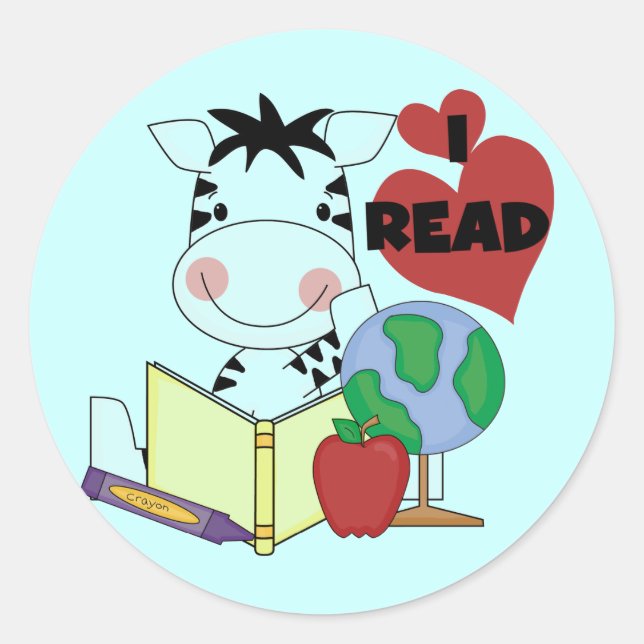 Zebra I Read Tshirts and Gifts Classic Round Sticker (Front)