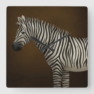 Zebra Illustration Exotic Wildlife Square Wall Clock