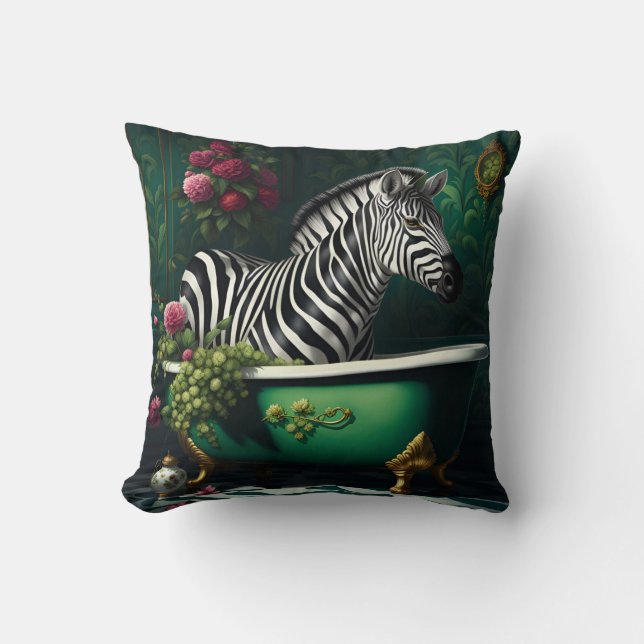 Zebra in a Bathtub Cushion (Front)