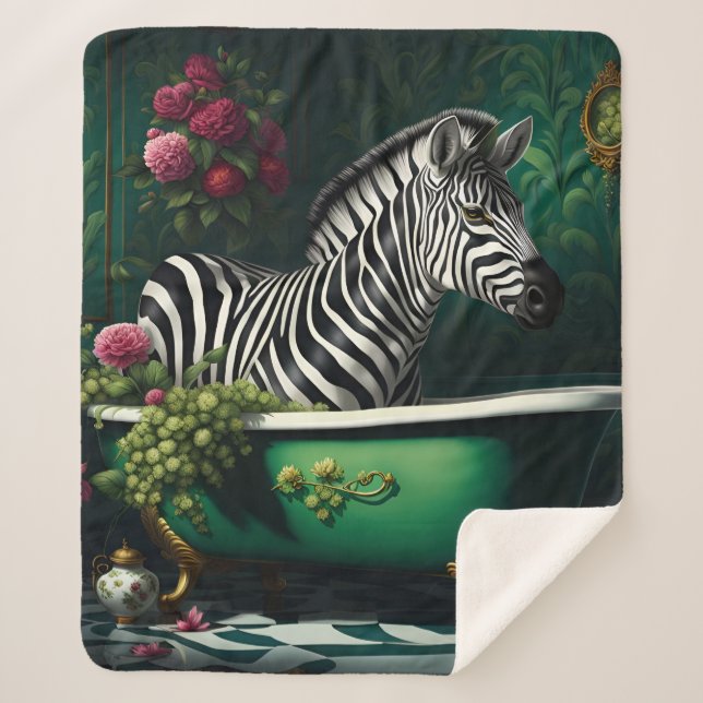 Zebra in a Bathtub Sherpa Blanket (Front)