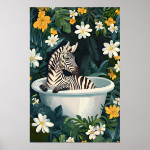 Zebra In Bathtub Poster, Funny Animal Poster