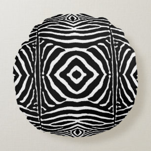 Zebra in Black and White Round Cushion