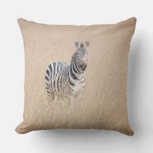 Zebra in high grass outdoor cushion
