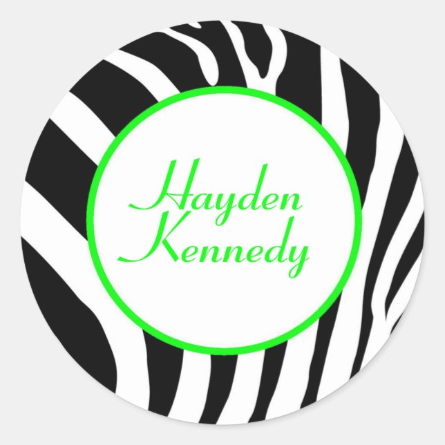 Zebra in Lime - Customised Classic Round Sticker (Front)