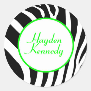 Zebra in Lime - Customised Classic Round Sticker