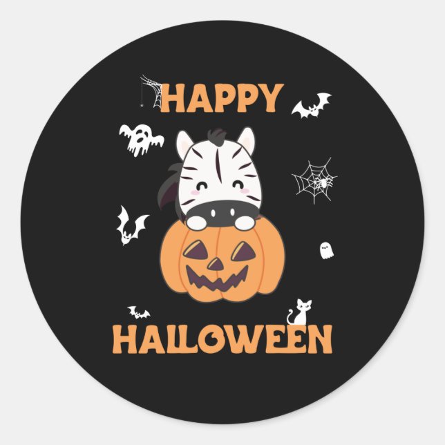 Zebra In Pumpkin Cute Zebras Happy Halloween Classic Round Sticker (Front)