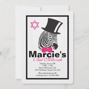 Zebra in Top Hat Bat Mitzvah Invitation
